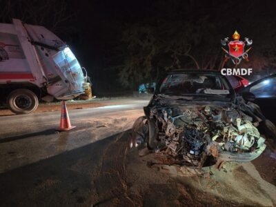 Acidente entre carro, caminhão e ônibus deixa ferida em Sobradinho
